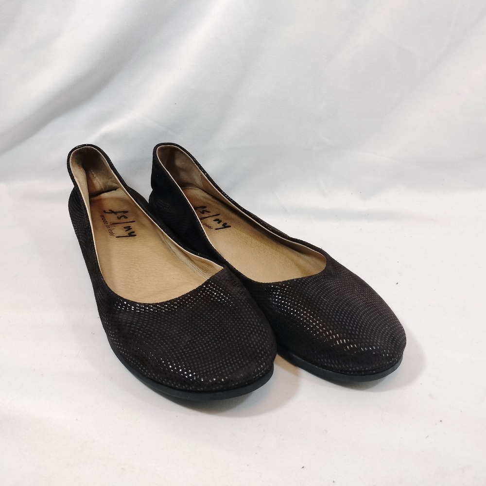 FS/NY French Sole NY Black Wedge Ballet Flats; Shimmer Dot Low